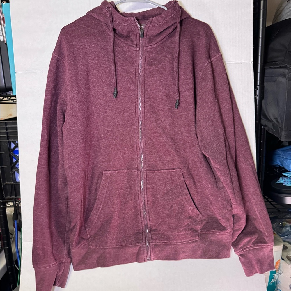 MTA Sport Full Zip Hoodie Men’s Large Maroon Burgundy Drawstring Sweatshirt